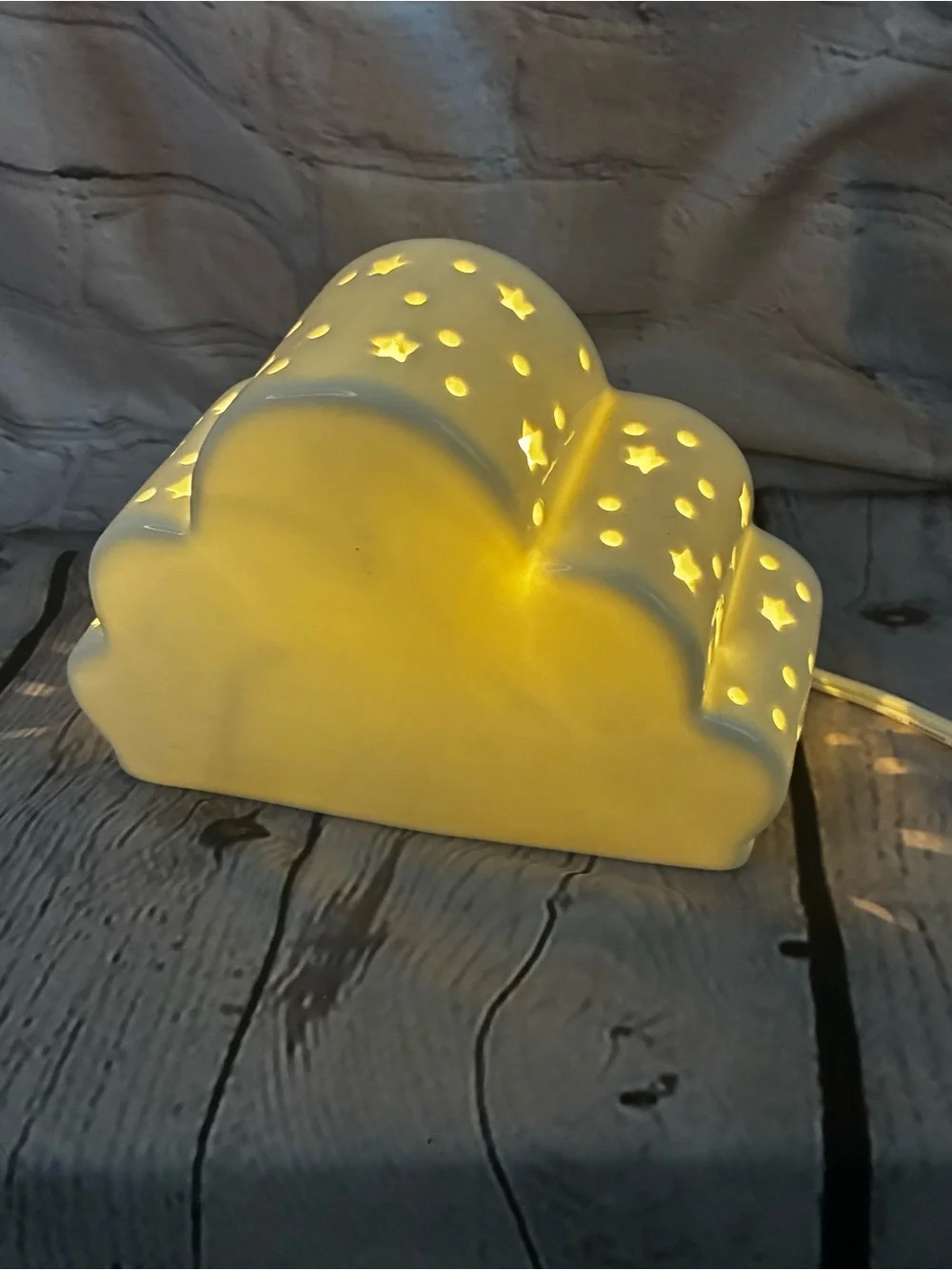 Whimsical Dreamy Minimalist Ceramic Cloud Shaped Nightlight Lamp Star Cutouts